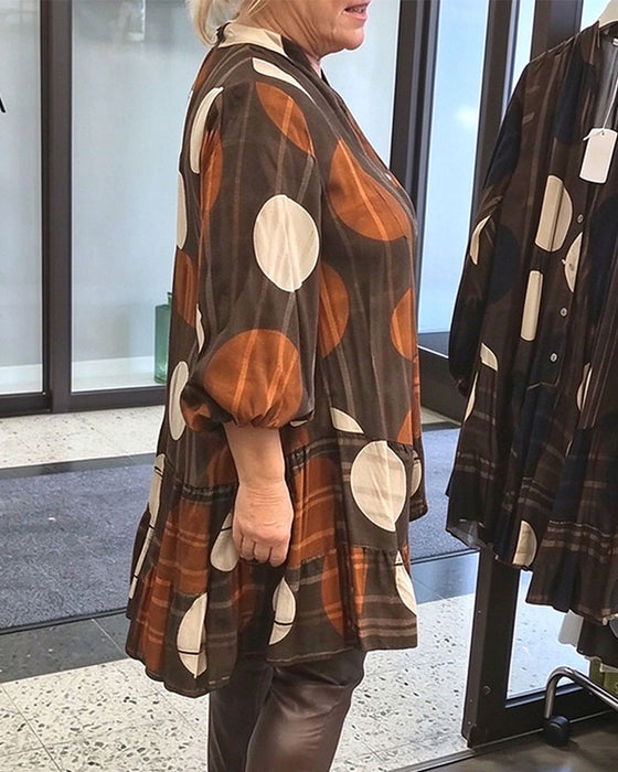 Jurk Geometrische Stippenprint V-Hals Loose Fit