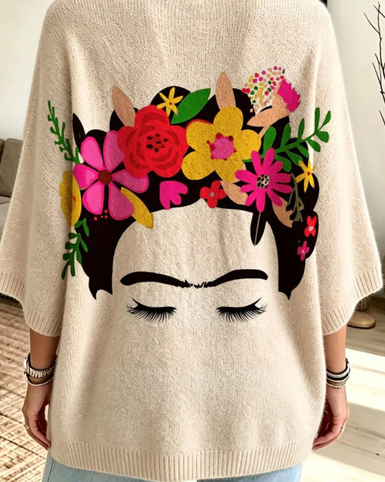 Loose Fit Gezicht Bloemenprint Pullover