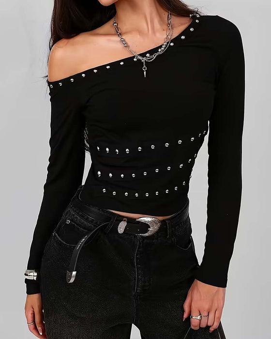 Top Off-Schouder Gestikt Taille-Cinchend Slim-Fit