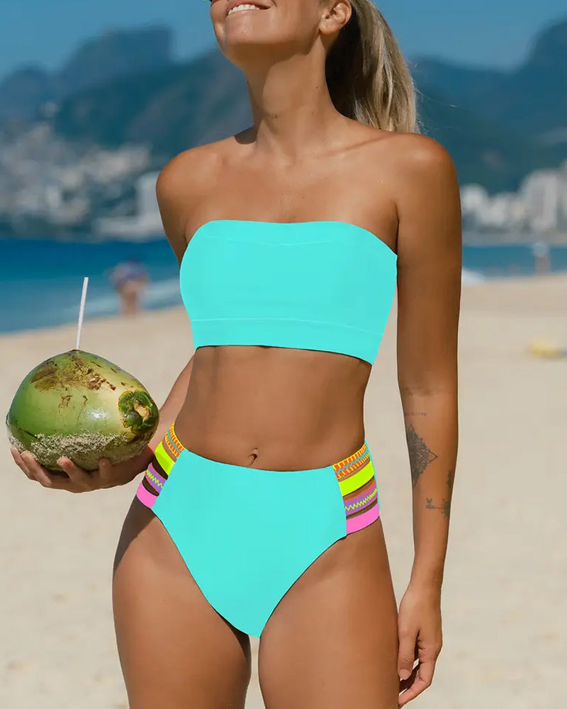 Bikini Neon Rand Bandeau Mouwloos