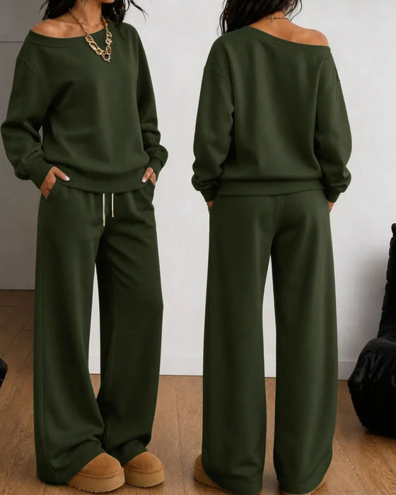 Set Eén Schouder Casual Sweatshirt Lange Broek