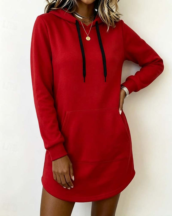 Sweatshirtjurk Effen Kleur Gebogen Zoom Capuchon