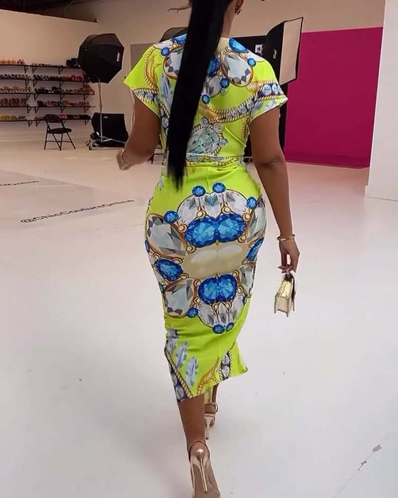 Jurk met diepe V-split en print