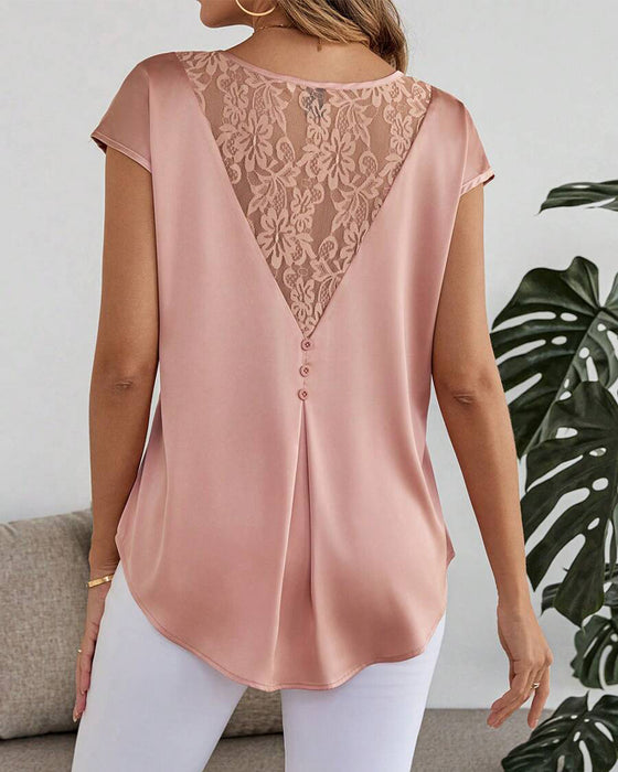 Blouse Kantsteken Effen Kleur Hol