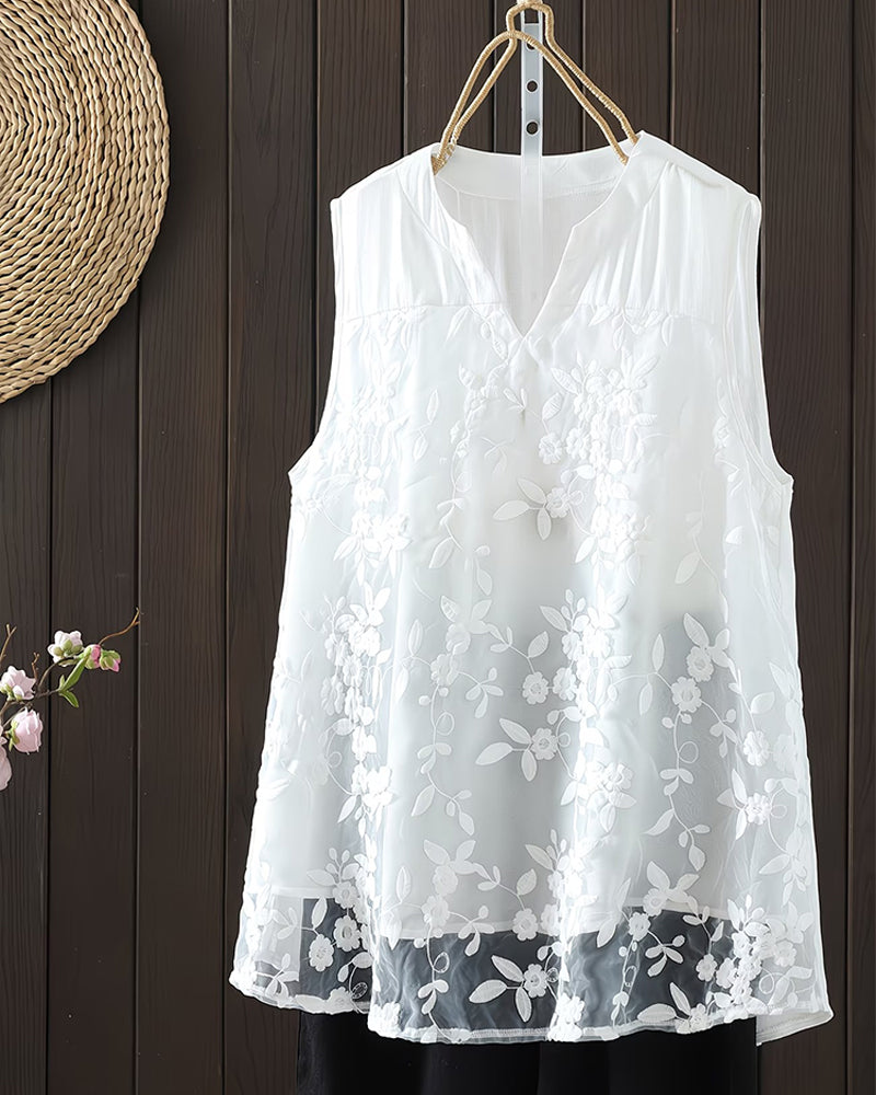 Tanktop Mouwloos Kleine V-Hals