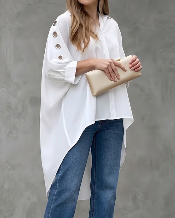 Blouse Los Uitgesneden Knoop Onregelmatig