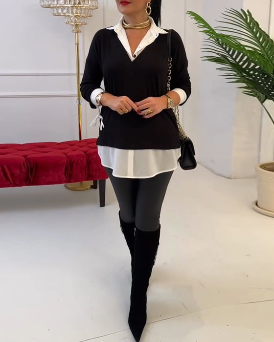 Top Zwart En Wit Patchwork Revers