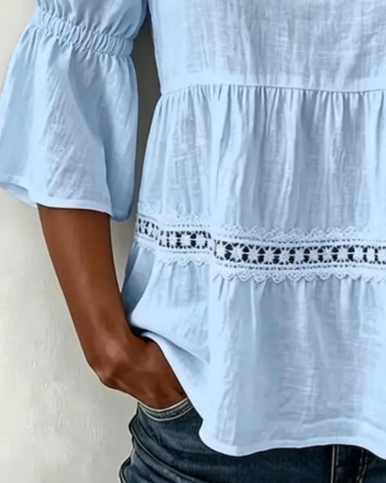Blouse Kant Patchwork Bandje Koude Schouder