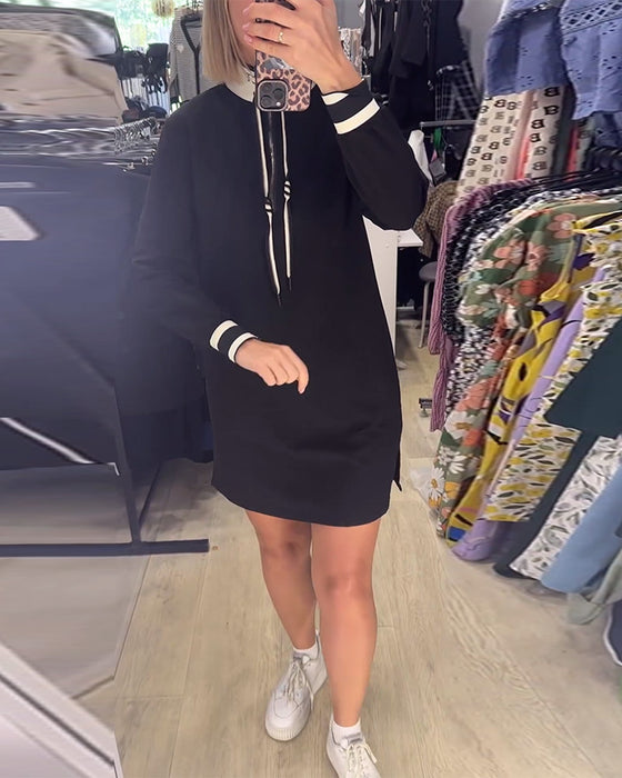 Casual opstaande kraag jurk met lange mouw en trekkoord