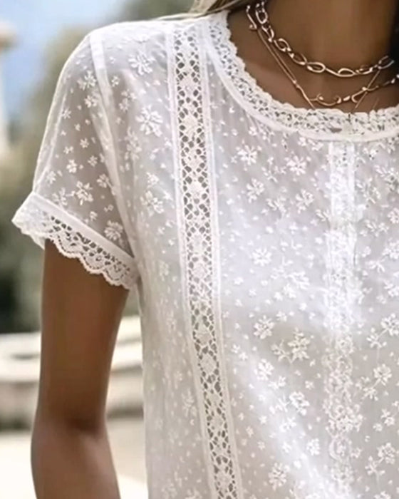 Blouse Kant Hollow Out Korte Mouw