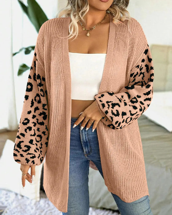 Cardigan Luipaardprint Lange Mouw Patchwork