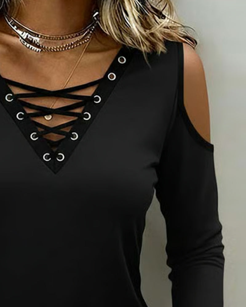 Top Off-Shoulder Kruis Lange Mouw