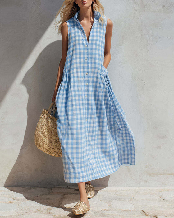 Jurk Reverse Blauw En Wit Geruit Mouwloos