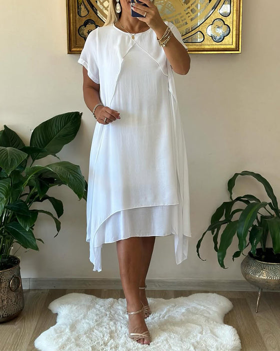 Jurk Nep Twee-delig Dubbel-laags Los Korte Mouwen