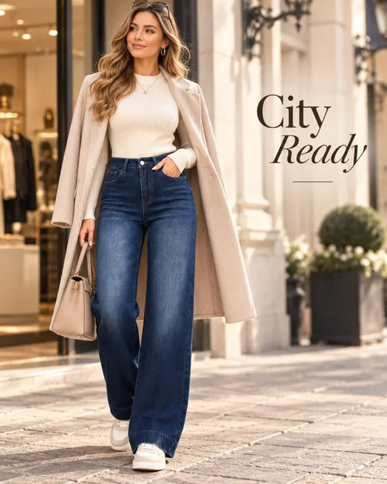 Wide-leg jeans met fleece voering