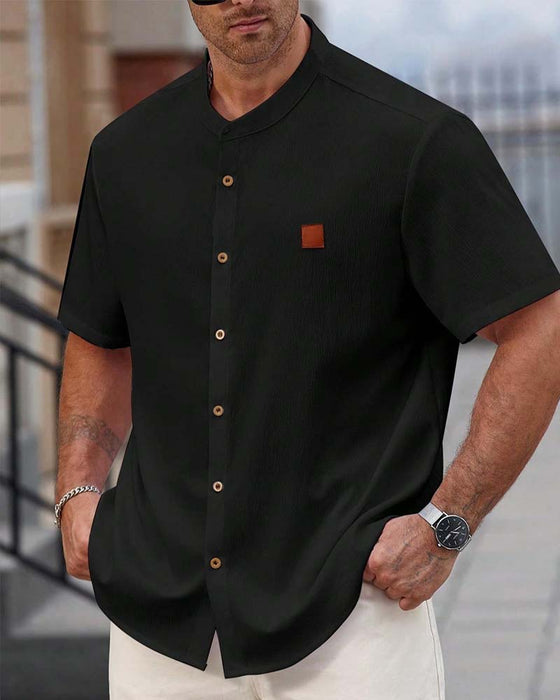 Shirt Gestructureerde Opstaande Kraag Korte Mouw