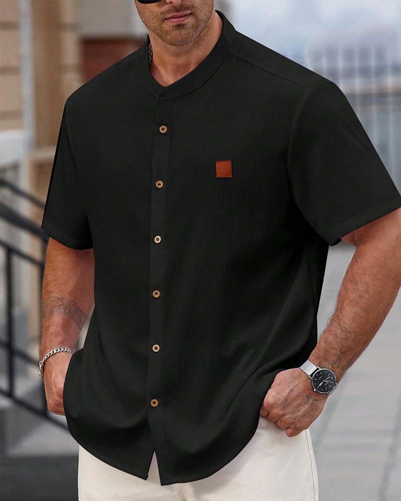Shirt Gestructureerde Opstaande Kraag Korte Mouw