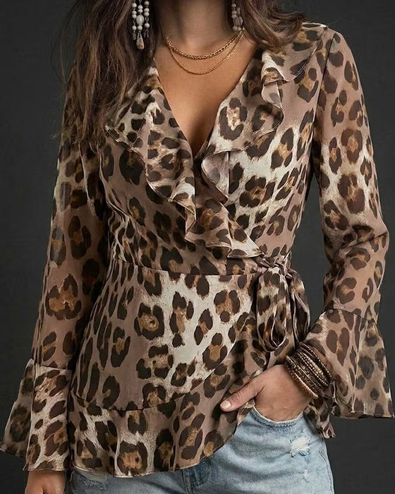 Blouse Ruffle Mouw Luipaard Print