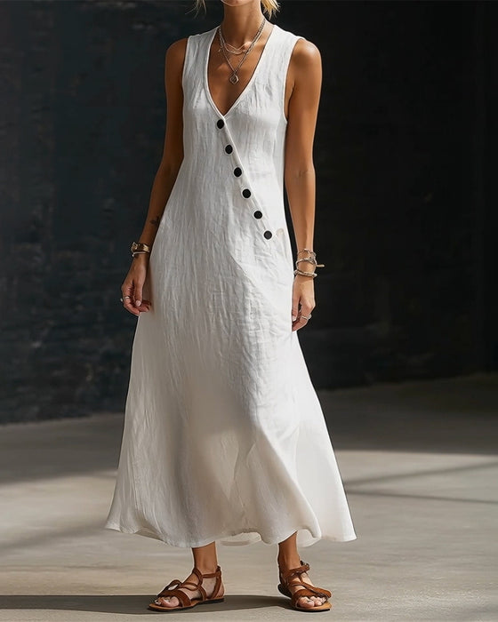 Jurk Effen Kleur Knoop Vest