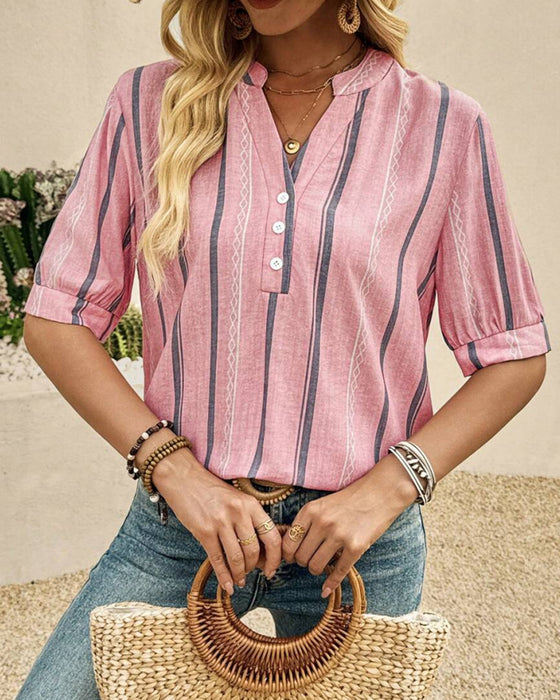 Blouse V-Hals Casual Gestreept