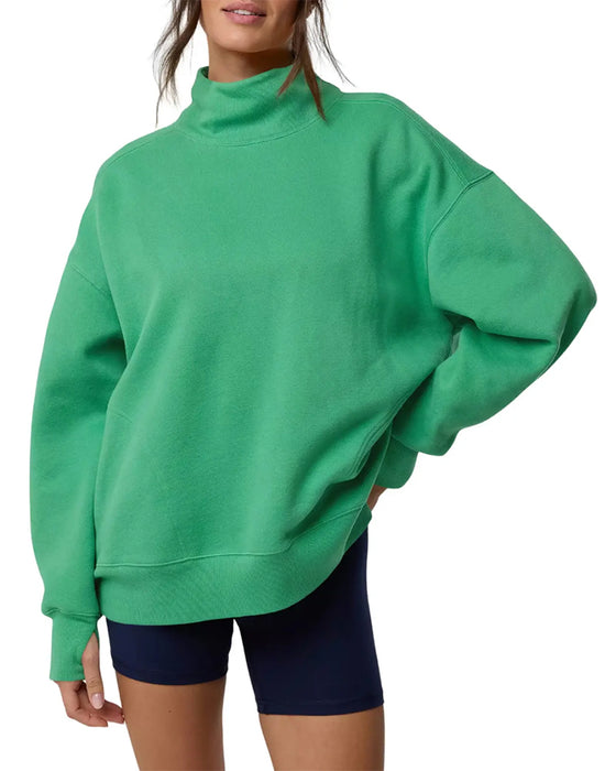 Sweatshirt Hoge Hals Verlaagde Schouder Effen