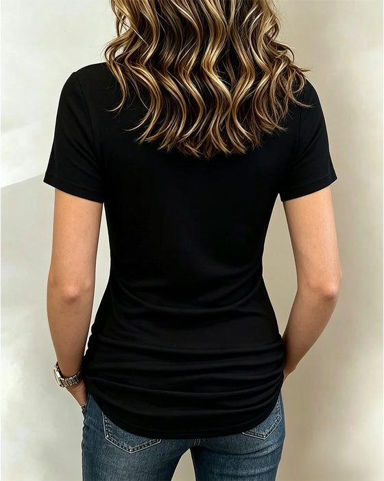 Blouse Casual Gerimpeld Getailleerd Korte Mouw