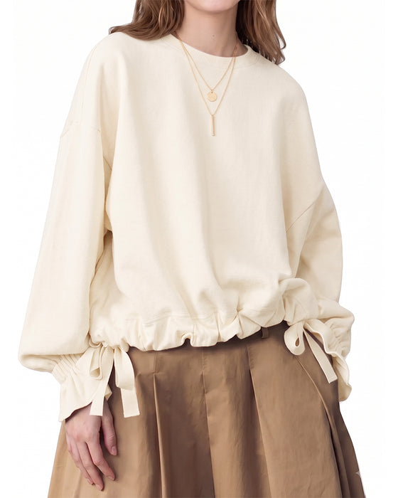Sweatshirt Ronde-Hals Ruche Strikken Elastisch