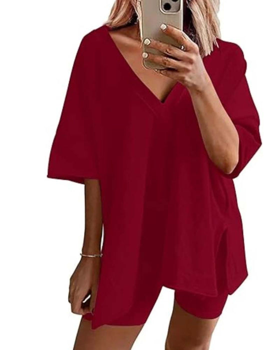 Tweedelig Set Effen V-Hals Sportkleding