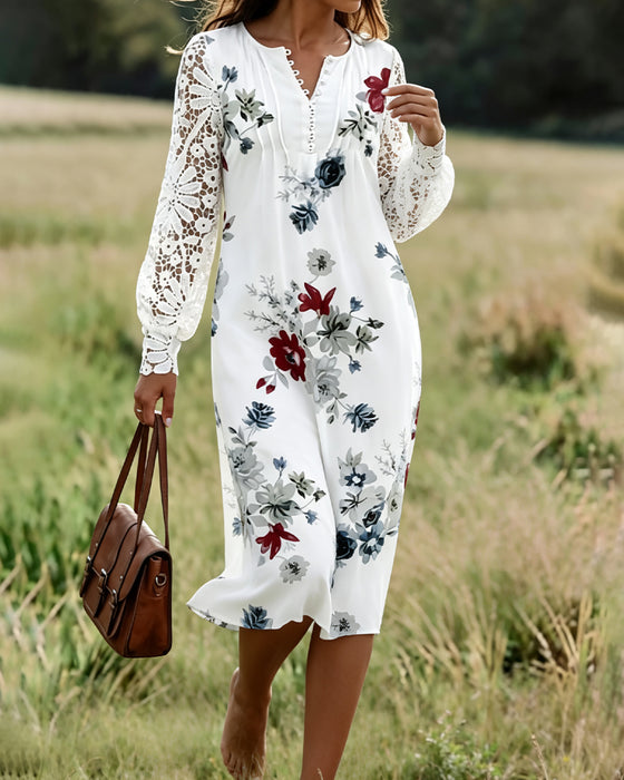 Jurk V-Hals Bloemen Knoop