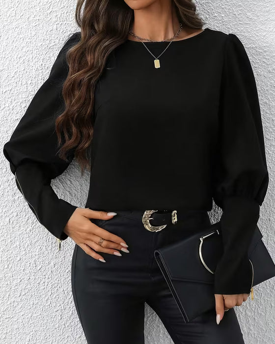 Blouse Rits Ballonmouwen