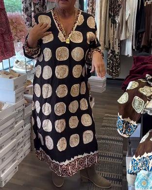 Jurk Lange Mouwen V-Hals Gedrukt