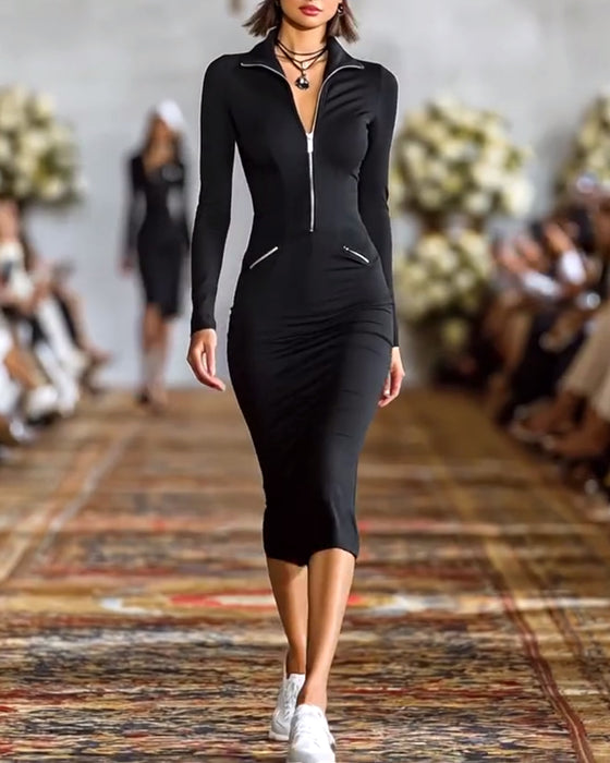 Jurk elegant effen kleur stretch