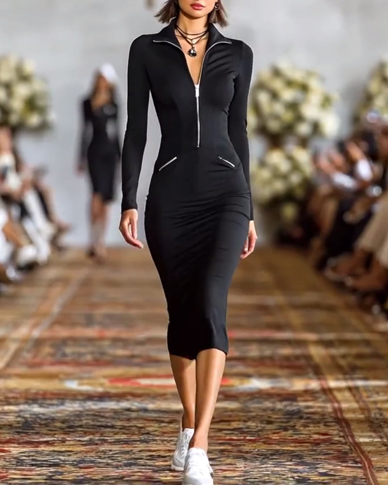 Jurk elegant effen kleur stretch