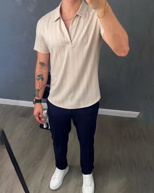 Heren Geribbelde Casual Polo-Kraag T-Shirt