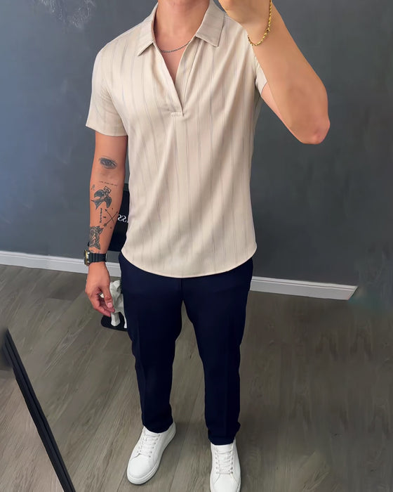 Heren Geribbelde Casual Polo-Kraag T-Shirt