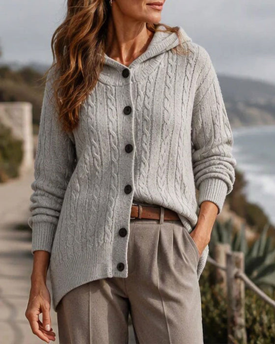 Cardigan Met Capuchon Open Voor Gebreid
