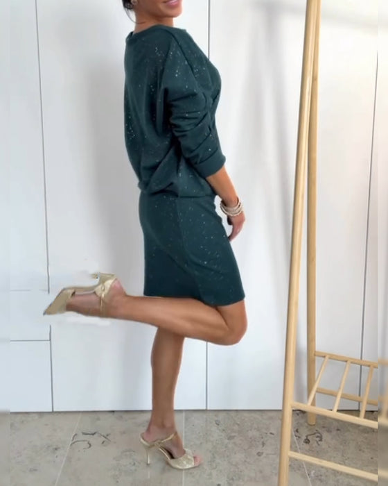 Jurk Ronde Hals Fijn Glitter Modieus