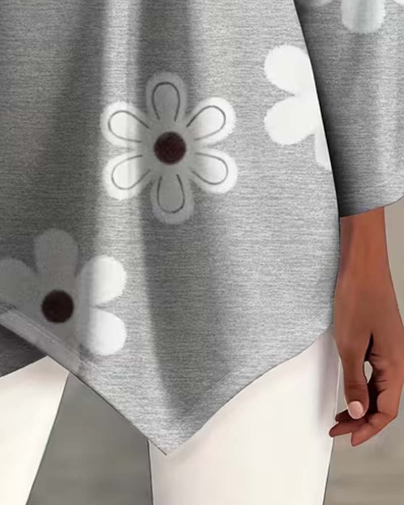 Top Bloemenprint Uitlopende Mouw Kruis