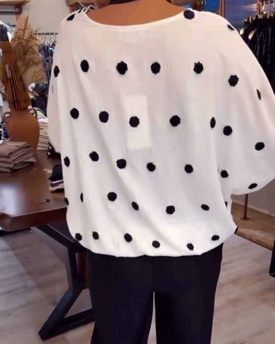 Blouse V-hals Polkadot Los
