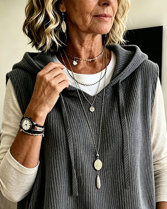 Tanktop Met Capuchon Geribbeld Trekkoord Pullover
