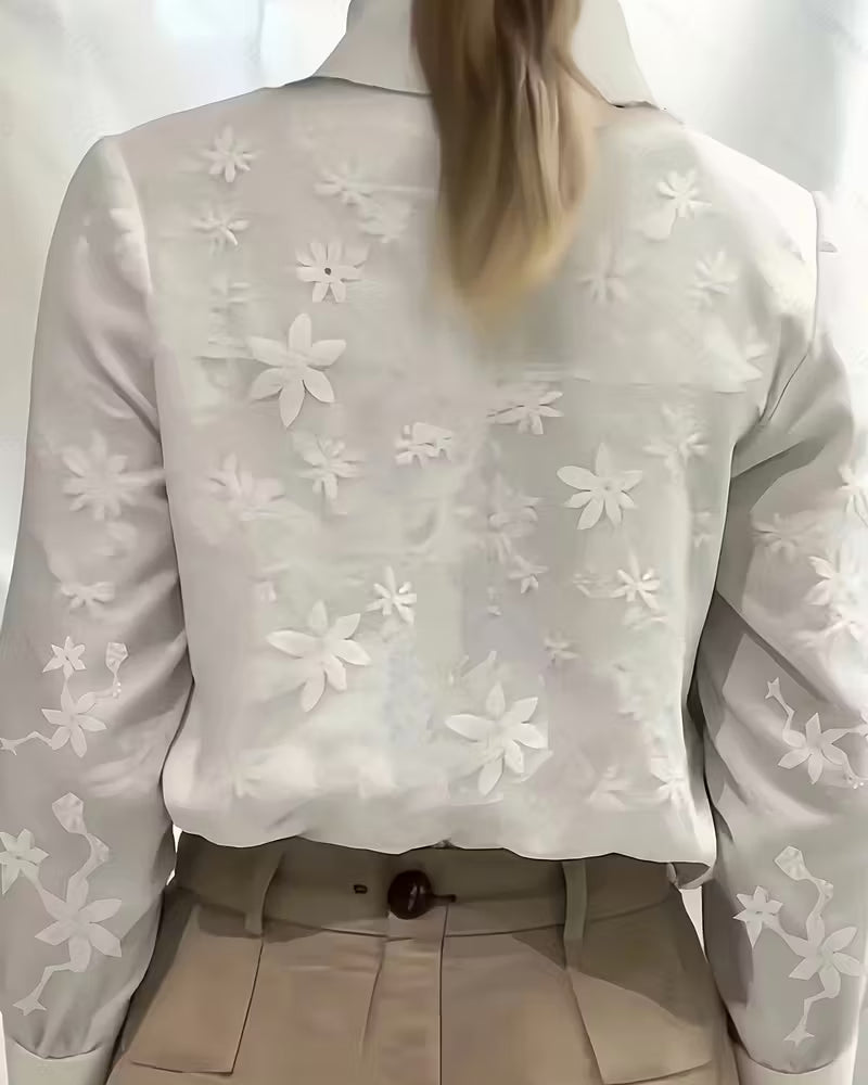 Jacquardblouse Met Modieus Kanten Patchwork