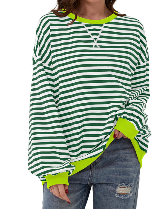 T-Shirt Gestreept Rond Hals Kleurenblok