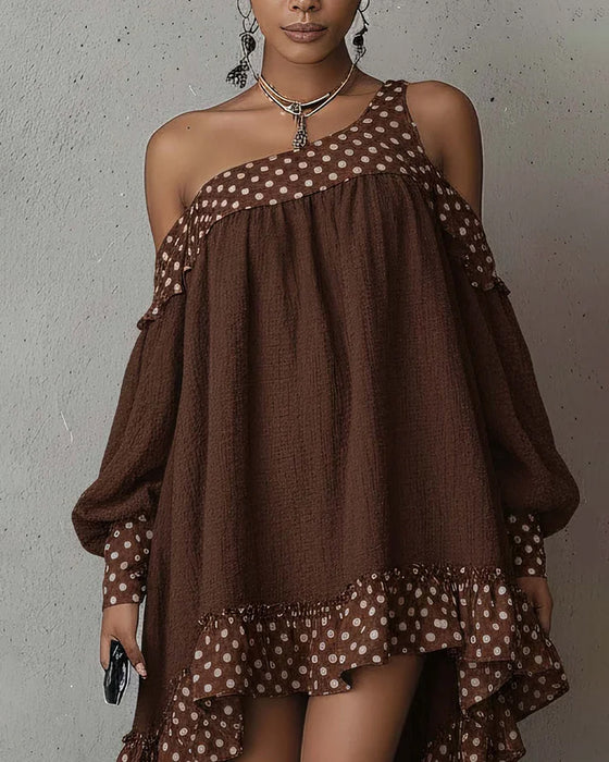 Jurk Patchwork Een Schouder Onregelmatig