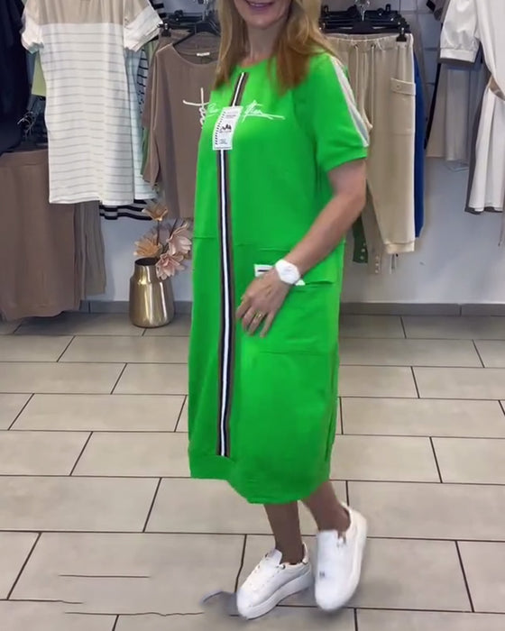 Jurk Korte Mouw Bedrukt Recht