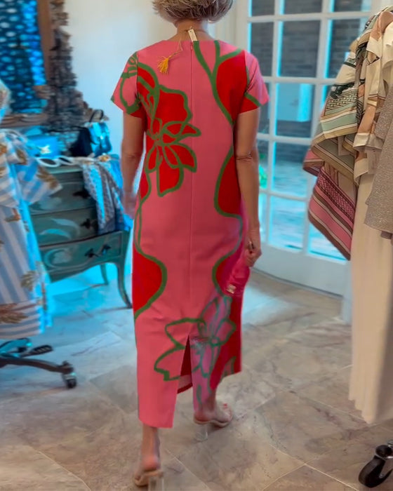 Jurk Color-Block Bloemenprint Recht