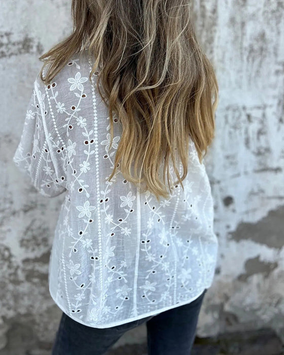 Blouse Floral Uitgesneden Lange Mouw
