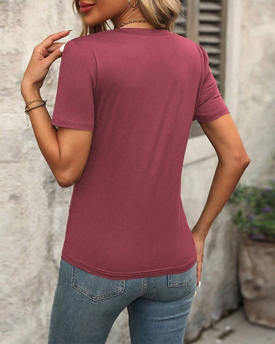 Korteerm T - shirt Met Een V - Nek En Eenvoudige Kleur