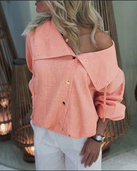 Blouse Grote Kraag Knoop-Voor Geknipt