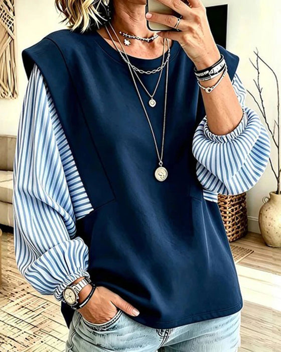 Sweatshirt Gestreept Lange Mouw Patchwork
