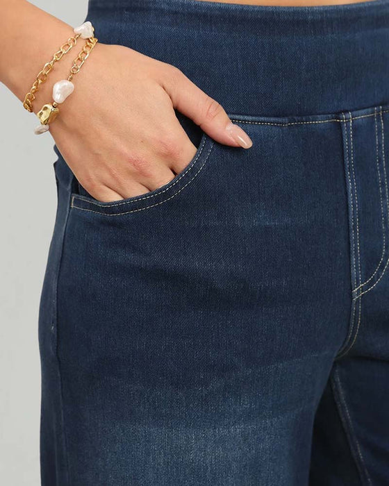 Broek Elastische Taille Denim Wijde Pijp